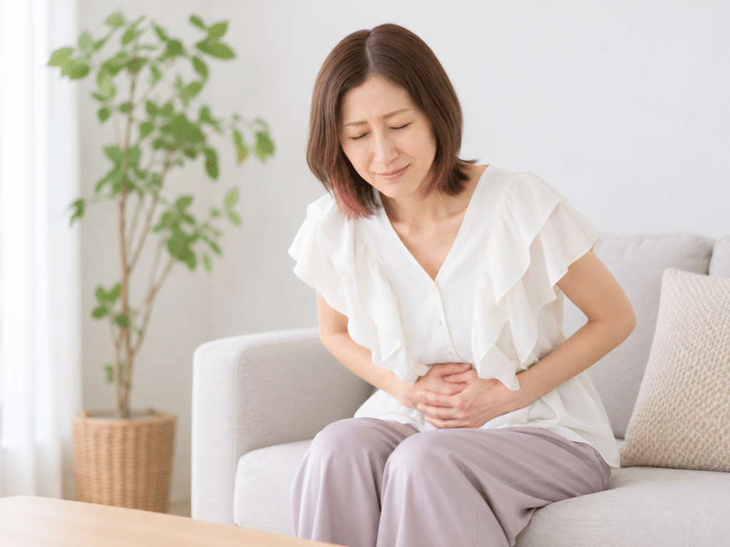 お腹がパンパンでお腹に手を当てているたまよろ庵のYuki